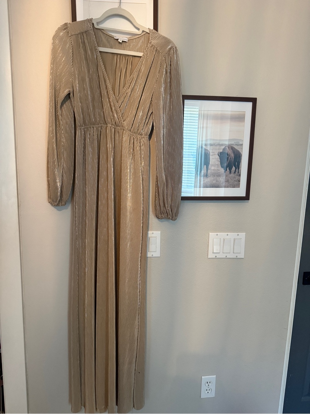 Baltic Born Shimmery Taupe Long Sleeve Maxi Dress